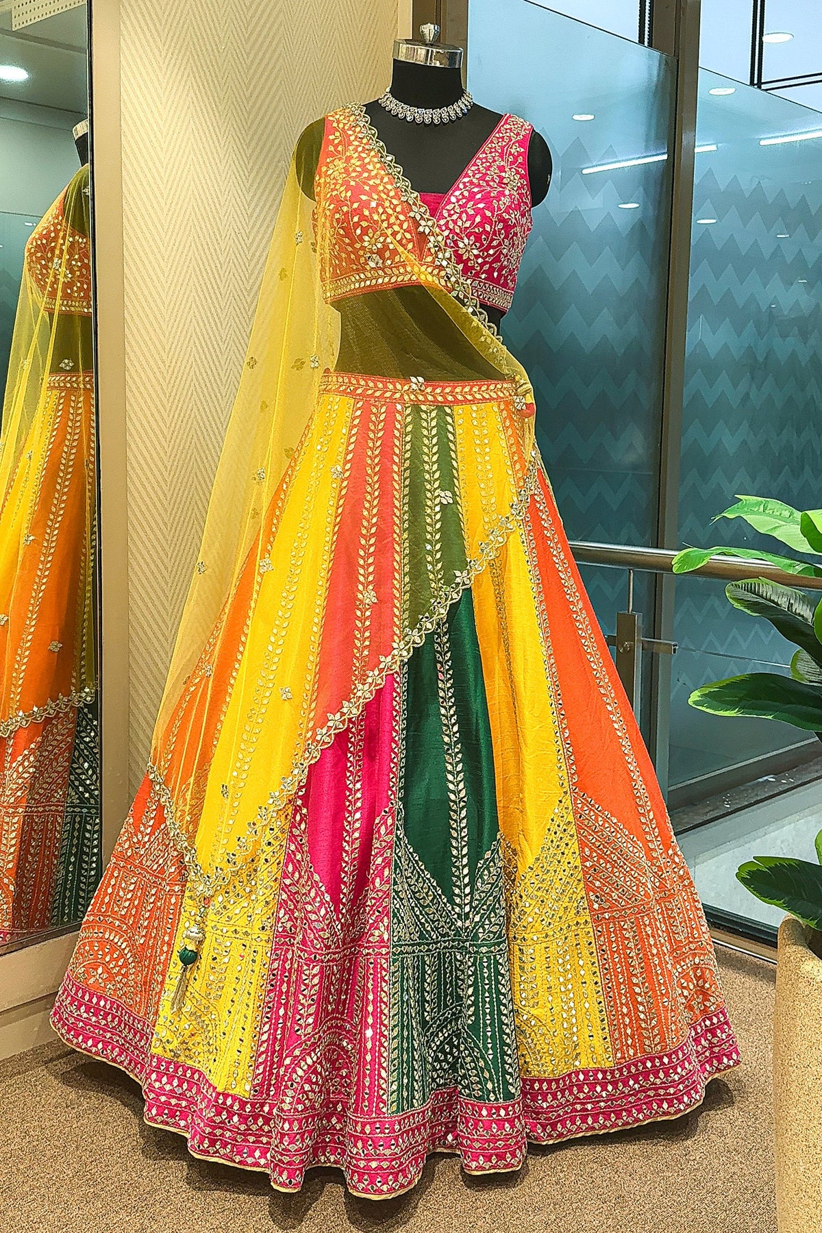 Multi Colored Silk Mirror Worked Designer Lehenga