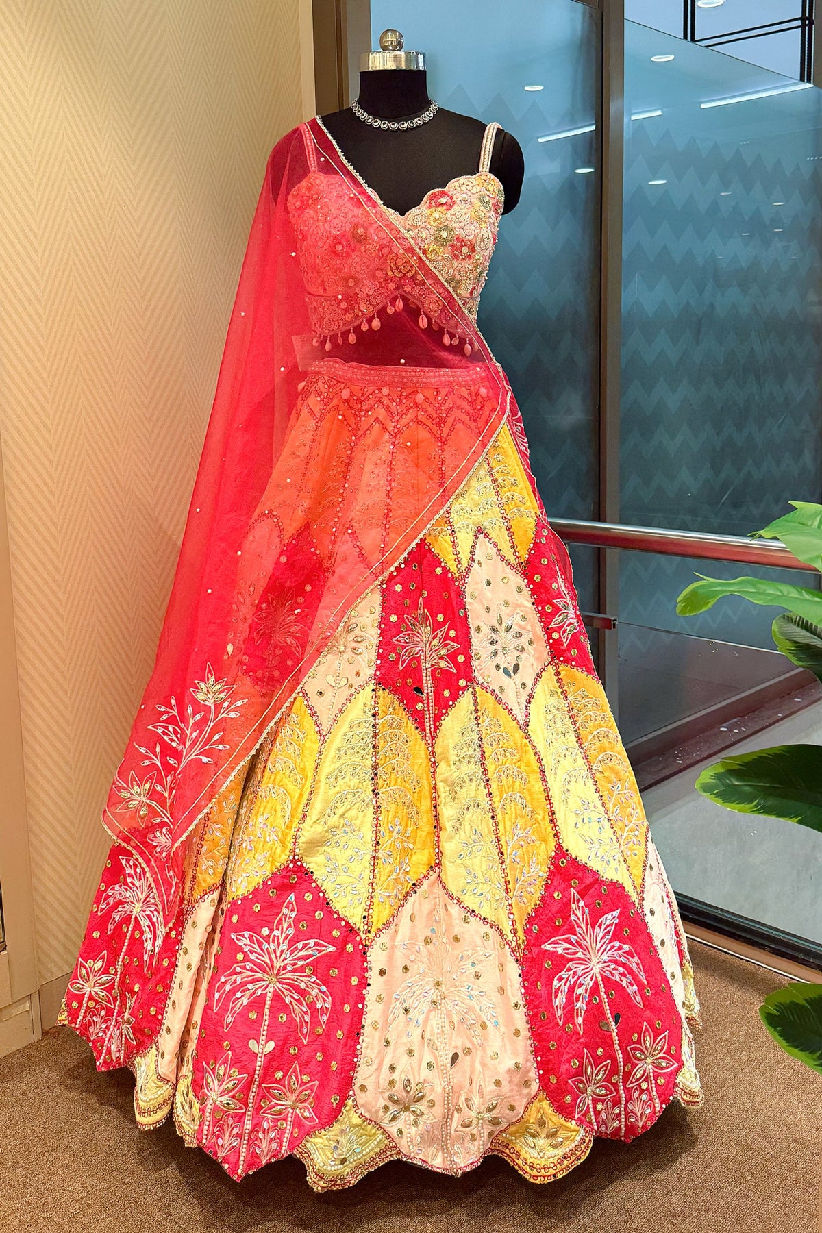 Multi Colored Silk Embroidered and Mirror Worked Lehenga