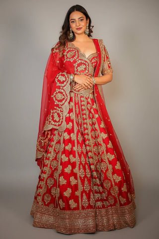 Red Bamber Silk Heavy Worked Bridal Lehenga