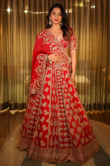 Red Bamber Silk Heavy Worked Bridal Lehenga