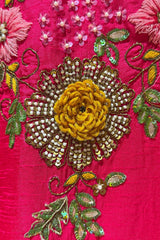 Pink Raw Silk Floral Embroidered and Beads Work Crop Top Lehenga with Jacket