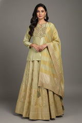 Light Pista Green Tissue Lehenga with Zardosi Worked Long Top