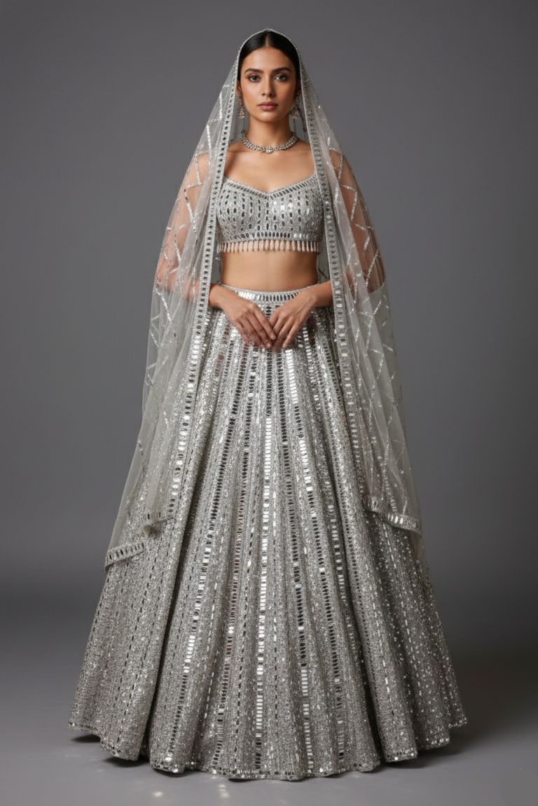 Silver Mirror Worked Embellished Lehenga