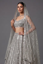 Silver Mirror Worked Embellished Lehenga