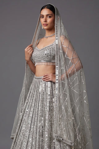 Silver Mirror Worked Embellished Lehenga