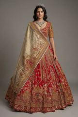 Maroon Raw Silk Desinger Bridal Lehenga with Zardosi Work