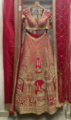 Red Matka Silk Designer Bridal Lehenga with Double Dupatta