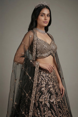 Black Net All Over Sequinned Designer Lehenga