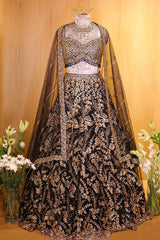 Black Net All Over Sequinned Designer Lehenga