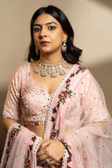 Light Pink Silk Designer Beaded Worked Lehenga