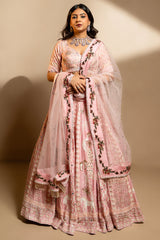 Light Pink Silk Designer Beaded Worked Lehenga
