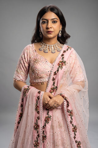Light Pink Silk Designer Beaded Worked Lehenga