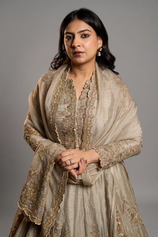 Sage Green Organza Zardosi and Embroidered Worked Lehenga