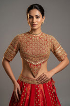 Maroon Raw Silk Tissue Paisley Motif Designer Bridal Lehenga with Double Dupatta