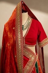 Multi Colored Matka Silk Designer Bridal Lehenga with Double Dupatta