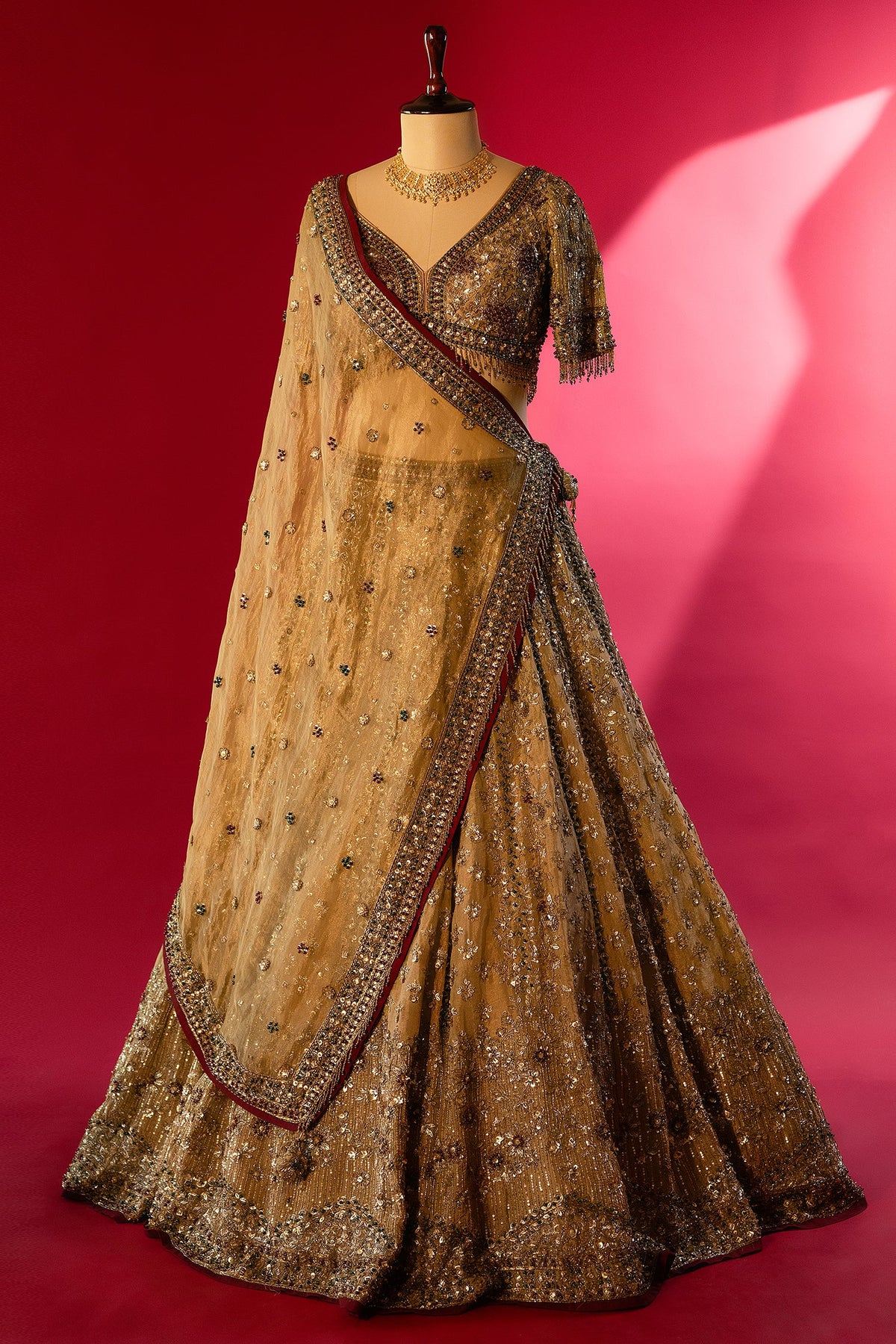 Golden Tissue Silk Sequinned and Beaded Designer Lehenga