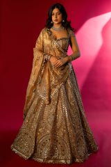 Golden Tissue Silk Metallic Worked Designer Lehenga