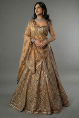Golden Tissue Silk Metallic Worked Designer Lehenga