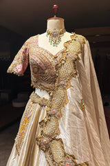Golden Tissue Silk Desginer Embroidered and Zardosi Patch Worked Lehenga