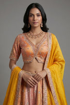Multi Colored Tissue Silk Desginer Beaded and Zardosi Worked Lehenga