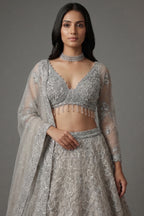 Grey Net Designer All Over Sequinned and Mirror Worked Lehenga