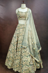 Green Tissue Organza Floral Printed Lehenga with Cutdana Sequin Work