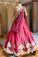 Maroon Glass Tissue Organza Lehenga with Sequin Work