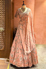 Pink Satin Silk Embroidered Designer Lehenga