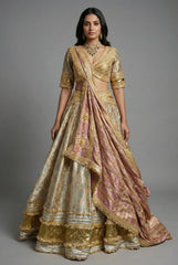 Golden Tissue Silk Plain Lehenga with Designer Blouse