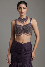 Purple Fish-Cut Ruffled Lehenga with Designer Blouse