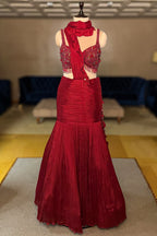 Glamorous Maroon Embellished Fishcut Lehenga Set