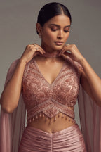 Radiant Blush Fish-Cut Lehenga with Crystal Embellished Choli