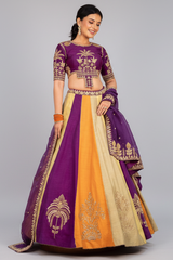 Multi Colored Matka Silk Lehenga with Zari Embroidered and Sequin Work