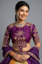 Multi Colored Matka Silk Lehenga with Zari Embroidered and Sequin Work