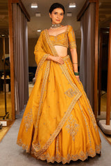 Yellow Silk Sequinned and Embroidered Lehenga