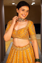 Yellow Silk Sequinned and Embroidered Lehenga