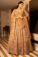 Pink Net Designer Sequin Cutdana and Beaded Lehenga