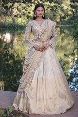 Golden Tissue Pleated Lehenga with Sequin and Bead Work Blouse