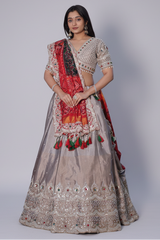 Silver Tissue Beaded and Cutdana Worked Lehenga