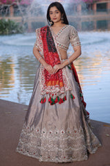 Silver Tissue Beaded and Cutdana Worked Lehenga