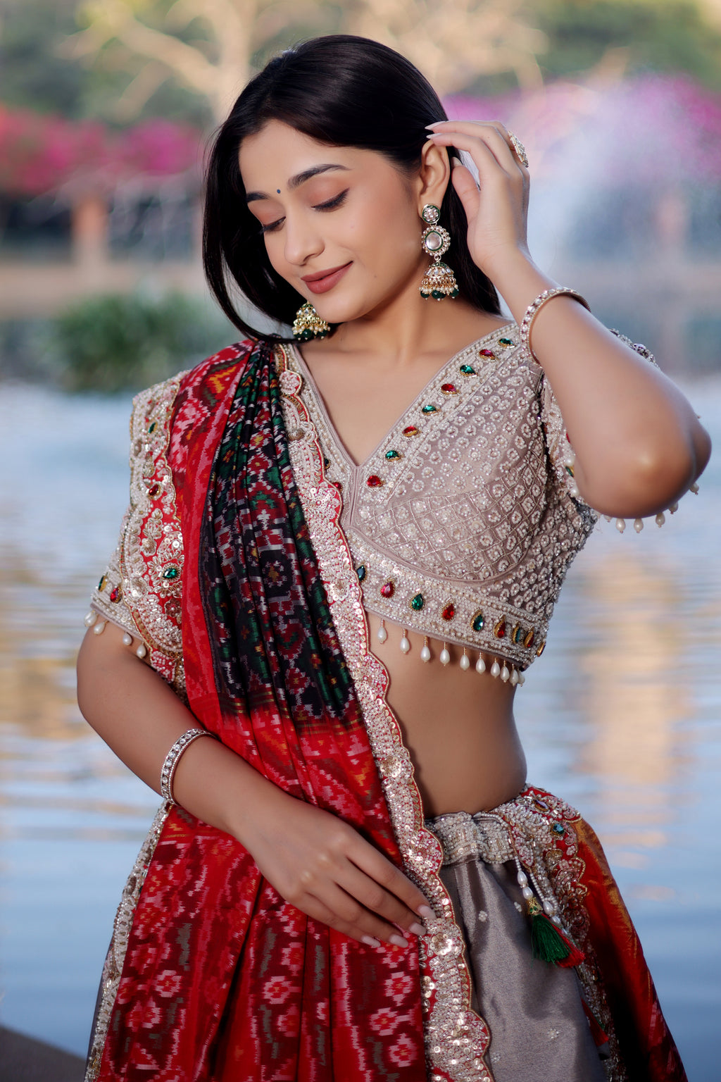 Silver Tissue Beaded and Cutdana Worked Lehenga