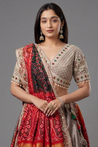 Silver Tissue Beaded and Cutdana Worked Lehenga