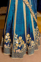 Rama Blue Organza Sequins and Zardosi Worked Lehenga