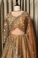 Brown Silk Mirror Worked Scallop Design Lehenga