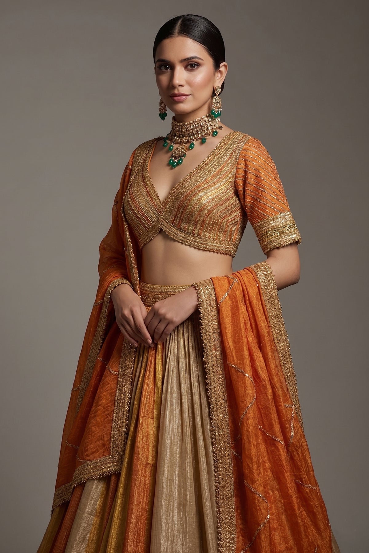 Multi Colored Tissue Organza Lehenga with Lace