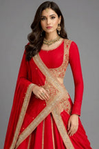 Red Matka Silk Sequins embroidered Lehenga