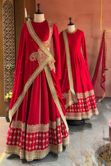 Red Matka Silk Sequins embroidered Lehenga