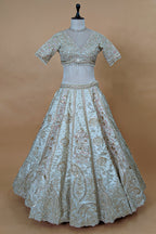 Ivory White Tissue Silk Handworked Bridal Lehenga with Double Dupatta
