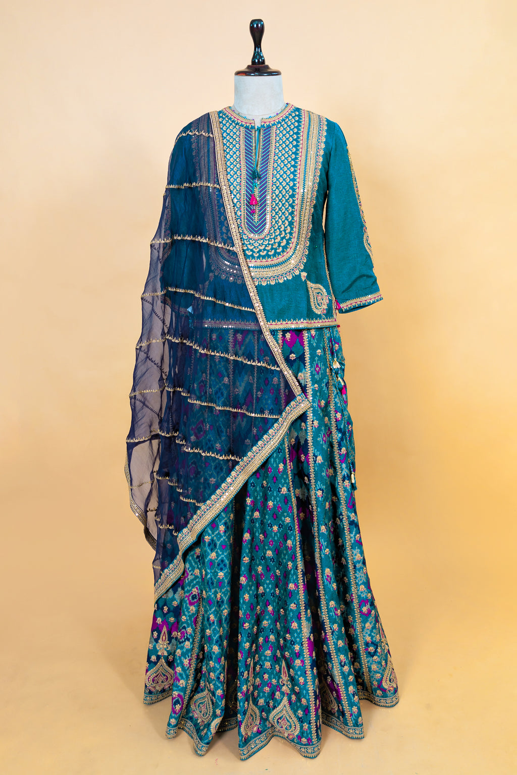 Peacock Blue Silk Sequin Embroidered Lehenga Set
