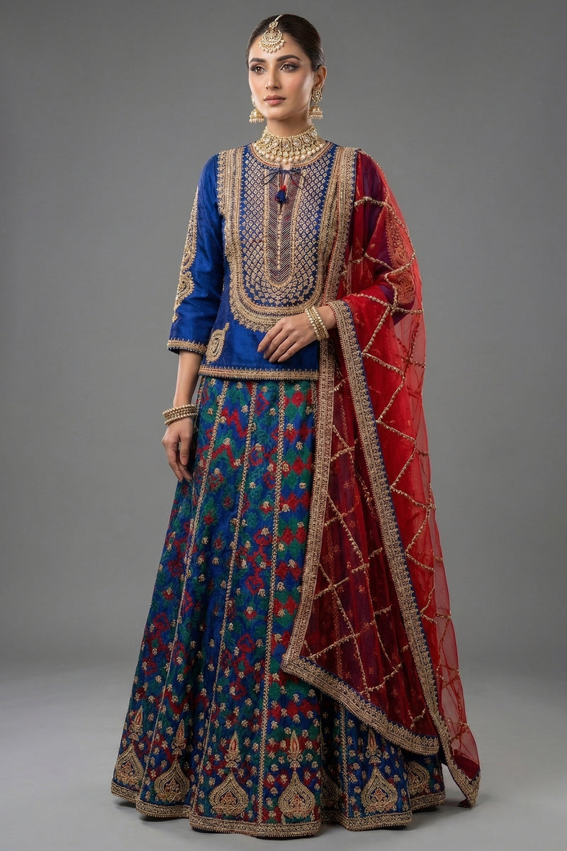 Blue Silk Sequin Embroidered Lehenga Set